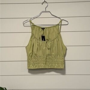 NWT Express Corset Smocked Camisole Tank Blouse Green Romantic Top Size M